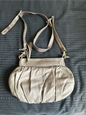 Junior Drake Taupe Pleated Leather Crossbody with Gold Hardware